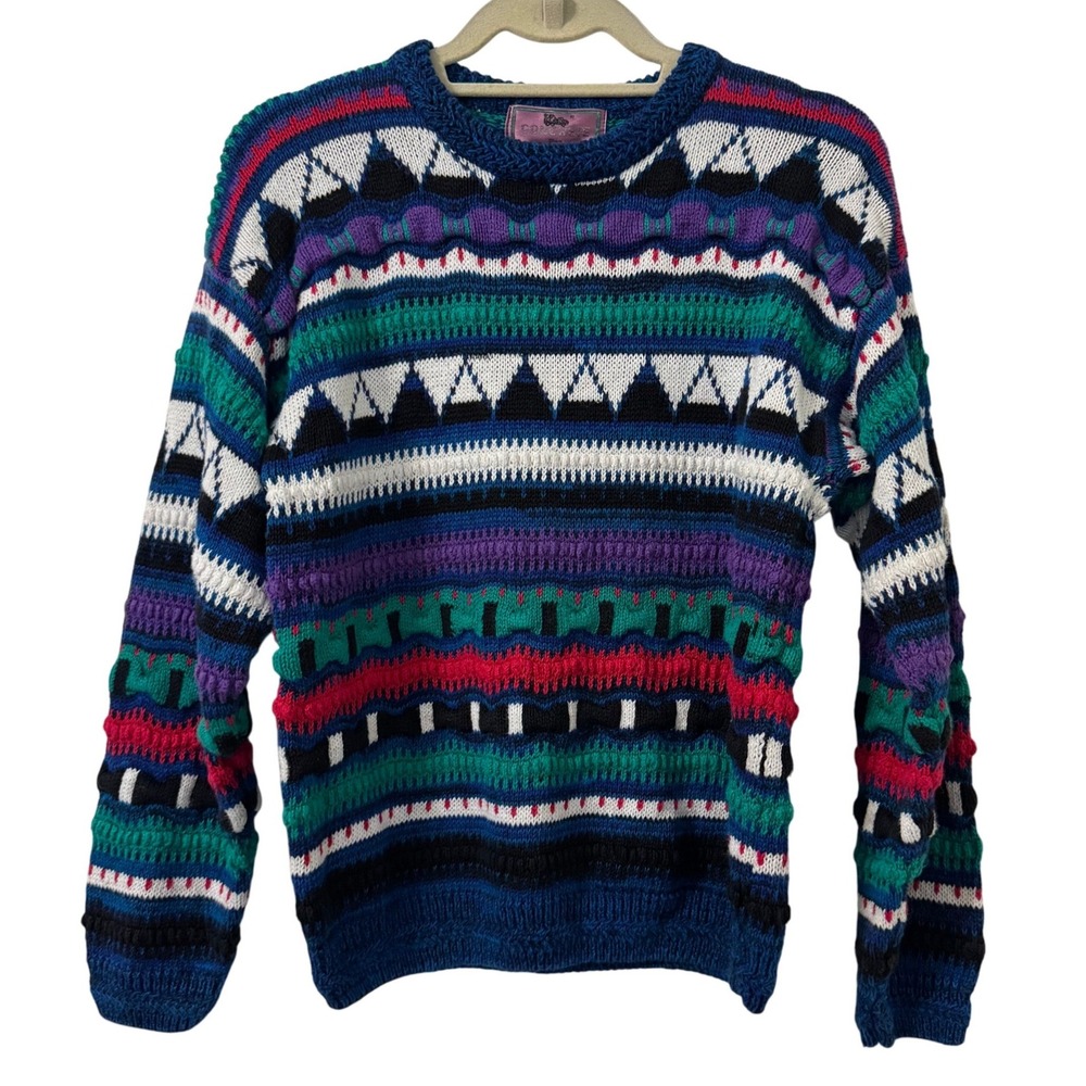 VTG‎ Concrete Sweater Kids M 12-14 Ramie Cotton Geometric 3D Texture Coogi Style